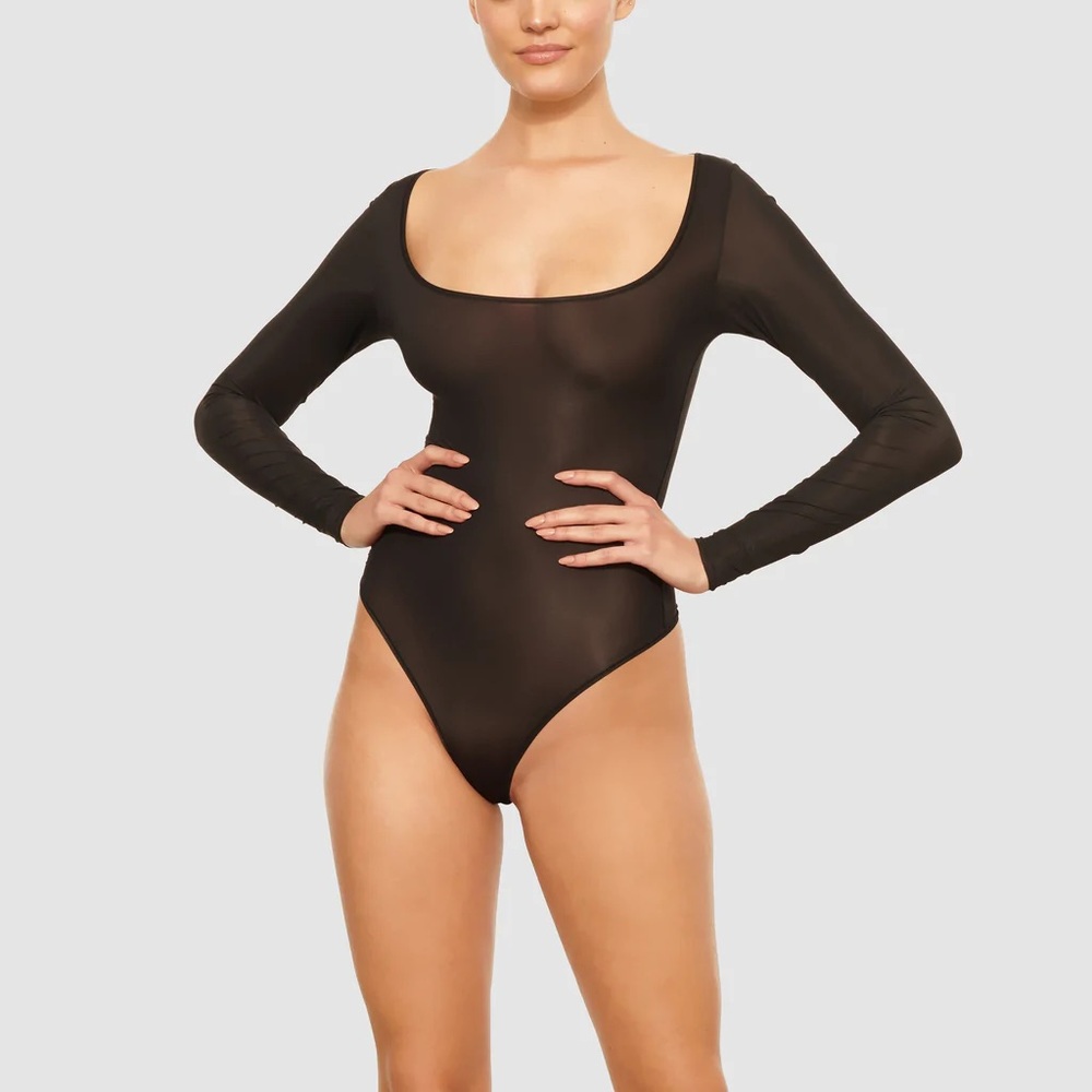SKIMS by Kim Kardashian MESH JELLY SHEER LONG SLEEVE BODYSUIT NWT 49.50